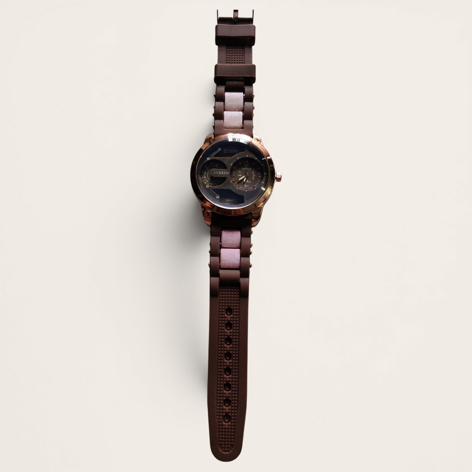 Men's Peach Pink Silicone Strap Designer Watch | Dual Display Analog + Digital Style