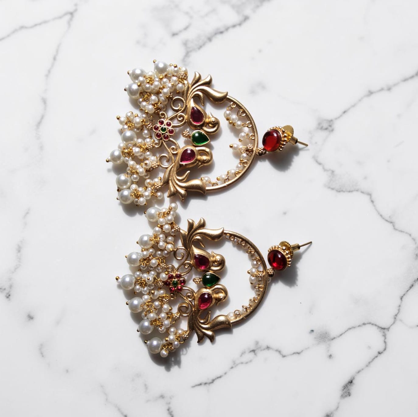 Mayur Jugal Jaipuri Gold Chandbali Pearl Heritage Earrings — image 3