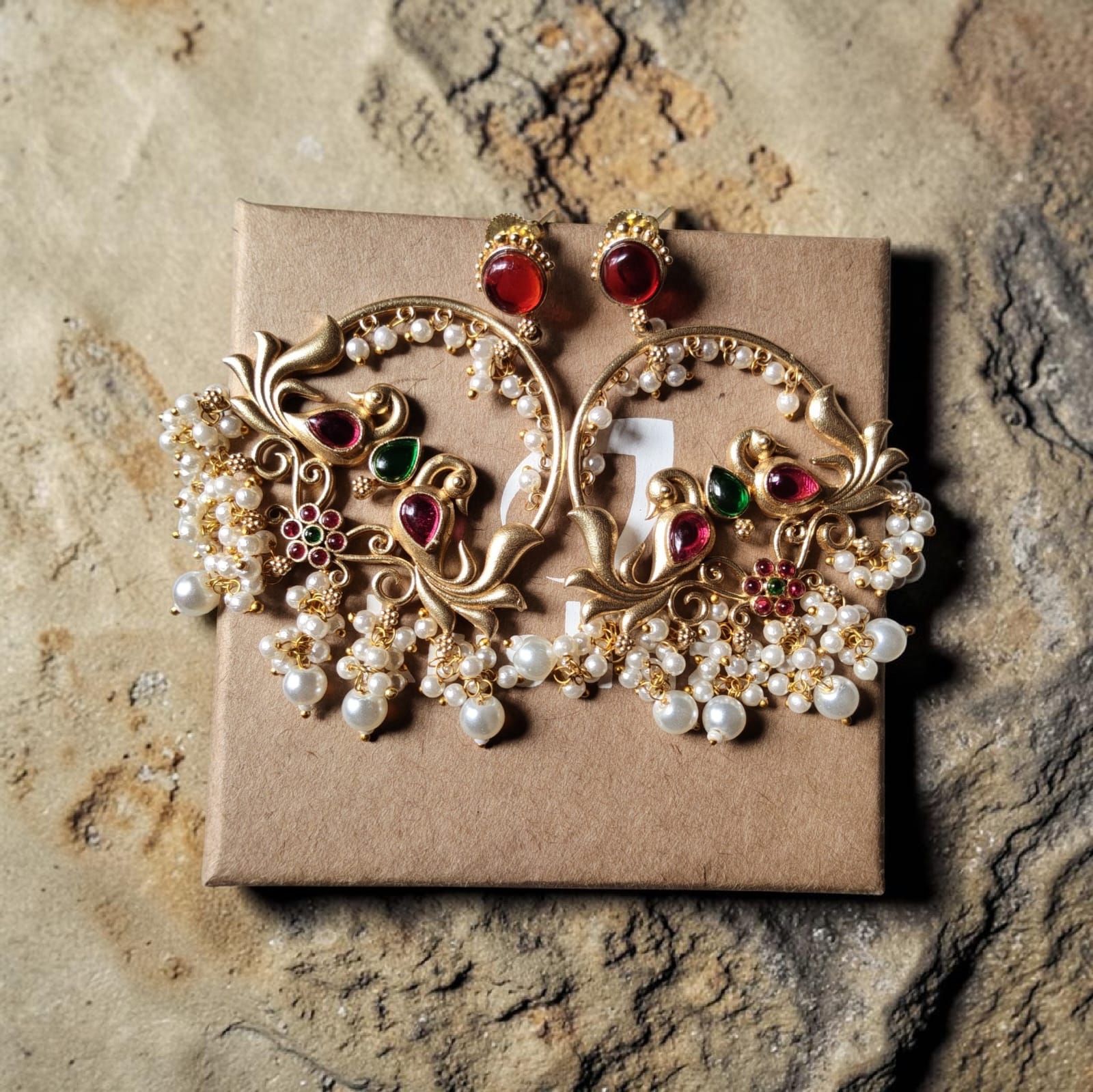 Mayur Jugal Jaipuri Gold Chandbali Pearl Heritage Earrings — image 2